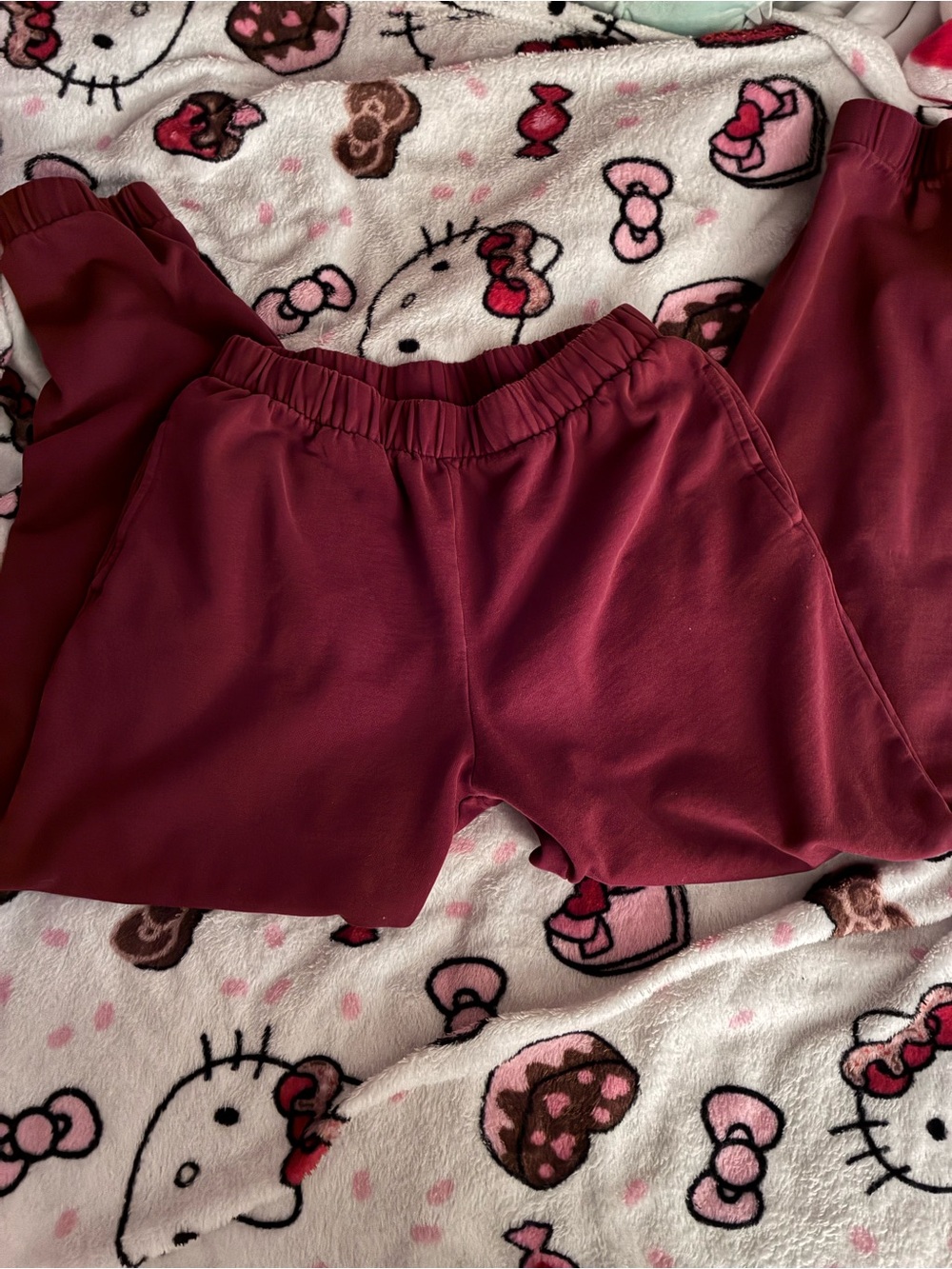 Maroon Elastic Waist Sweat Pants